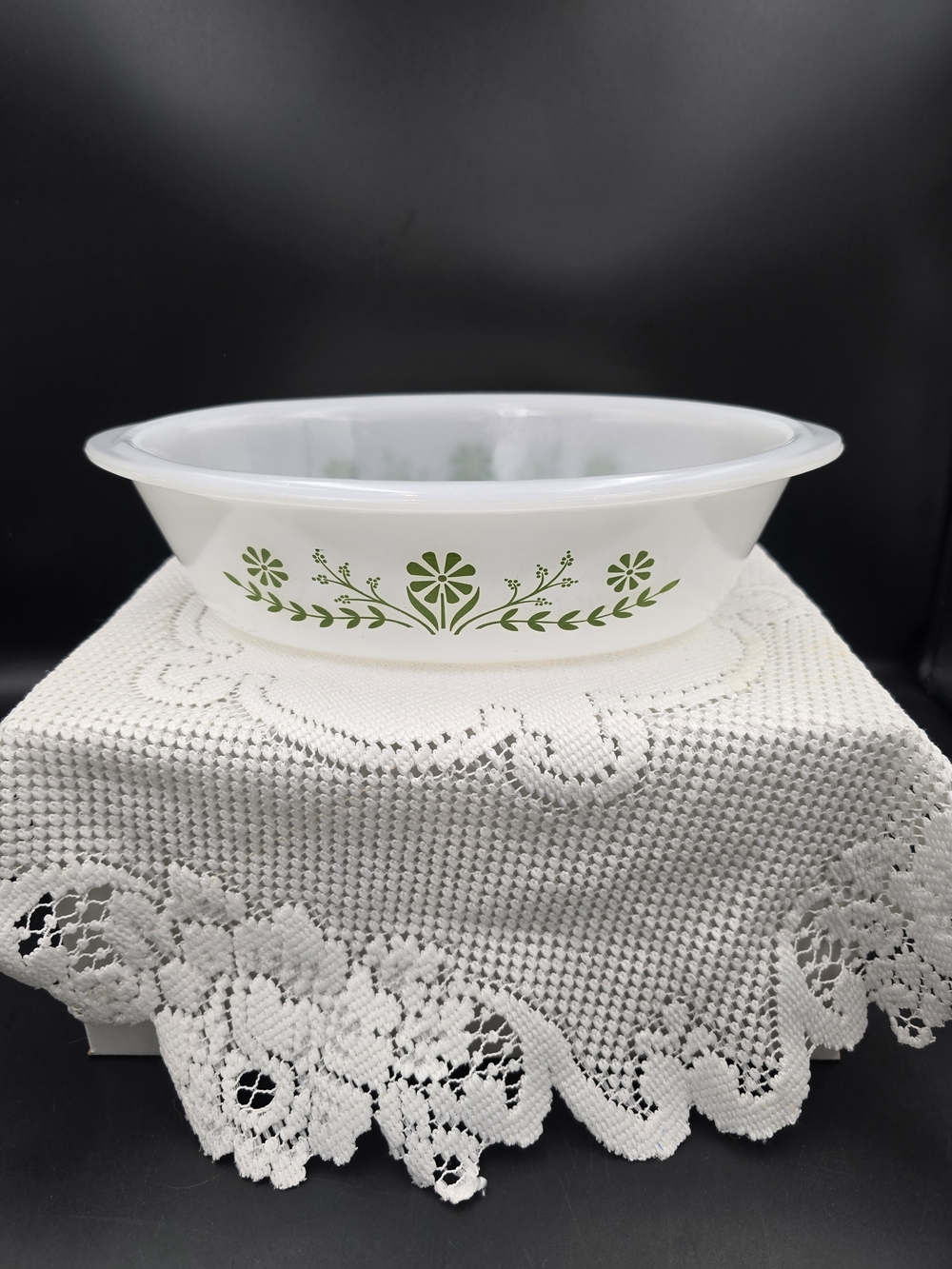 White Serve Bowl with Green Floral Pattern - Classic Serveware